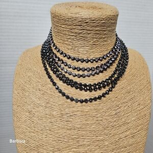 Vintage 6-strand Black and Clear Crystal Goth Choker Necklace